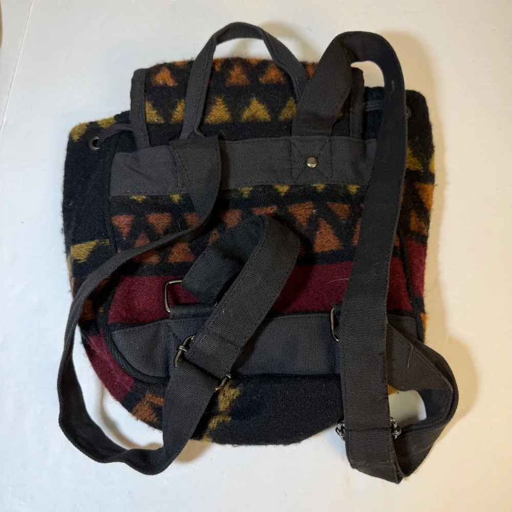 Vintage Southwestern Geometric Wool Blend Mini Backpack Black Earth Tones